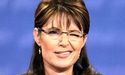 A picture of Sarah Palin flirting with the audience during the VP debate.